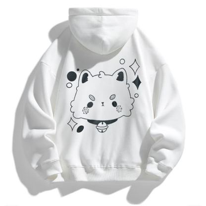 Modakawaガールフレンド ボーイフレンド キテ​​ィ グラフィック フリース 裏地 パーカー - White - 5XL - image 7