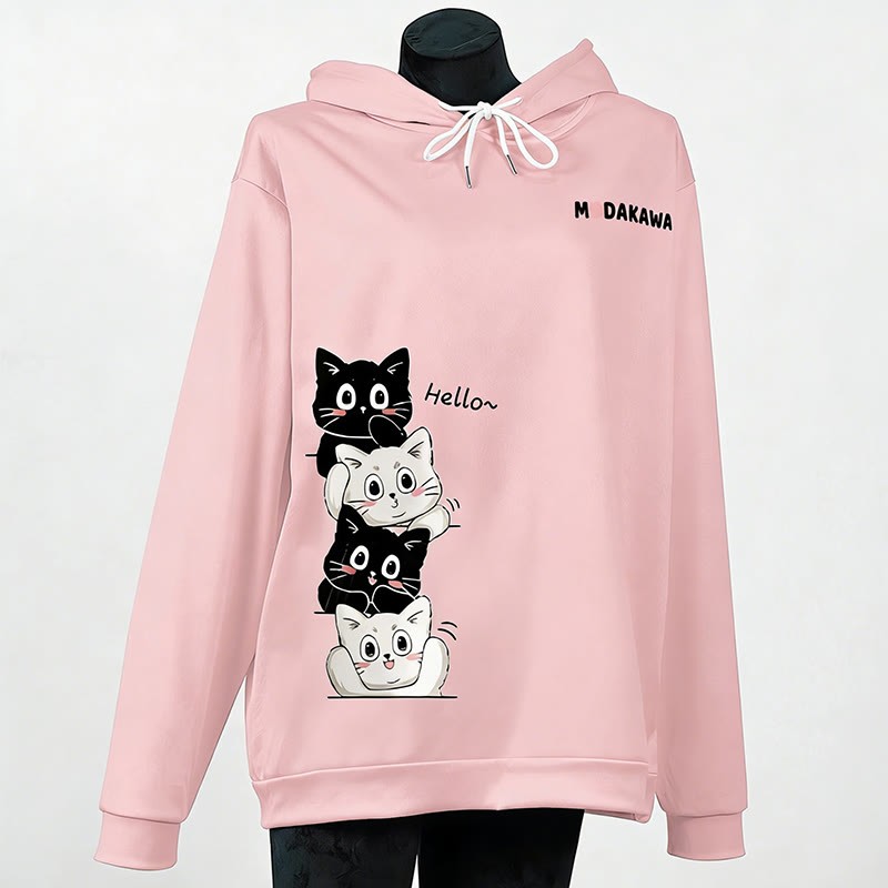 スタックキティレタープリントModakawaカワルーズパーカー - Pink - 6XL - image 5