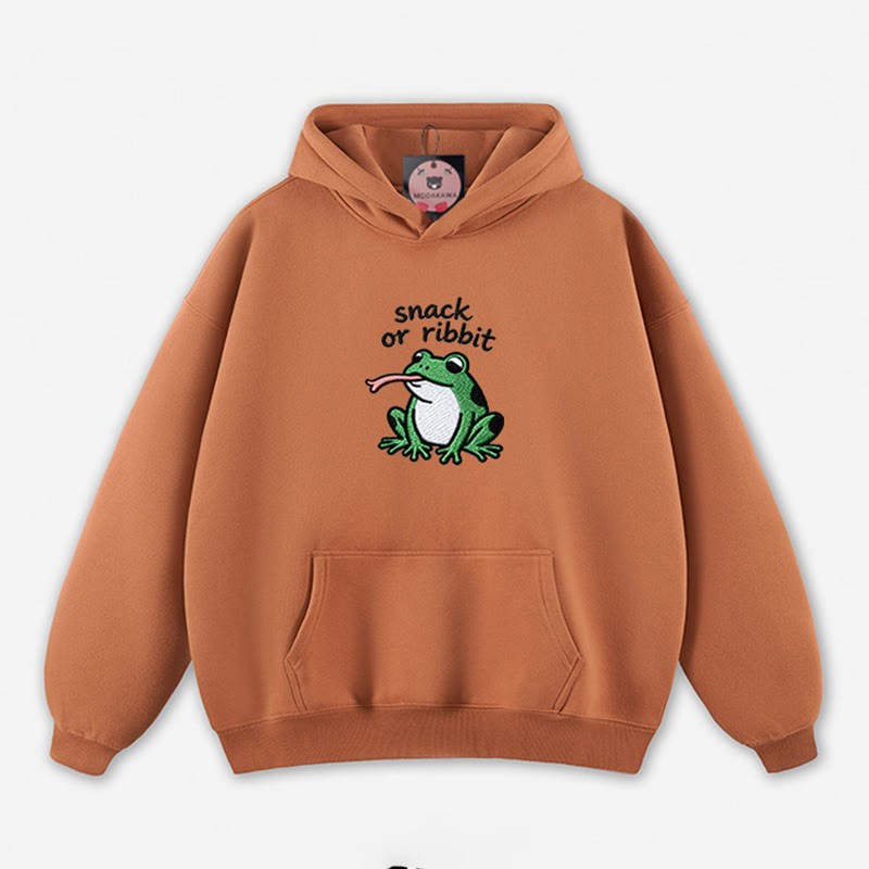 SNACK OR RIBBIT カエルグラフィック ルーズパーカー - Light Brown - 5XL - image 3