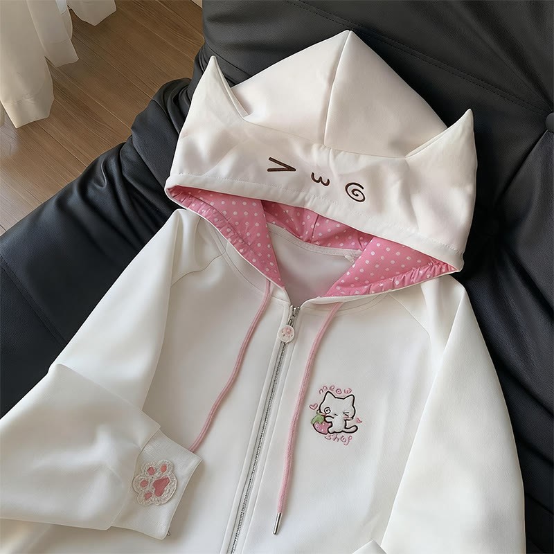 キティ耳刺繍ジップアップパーカー - image 3