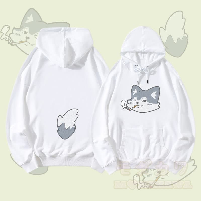 MODAKAWA スモーキングウルフフェイス＆テールグラフィック ストリートウェア プルオーバーパーカー - 白 - 5XL - image 3