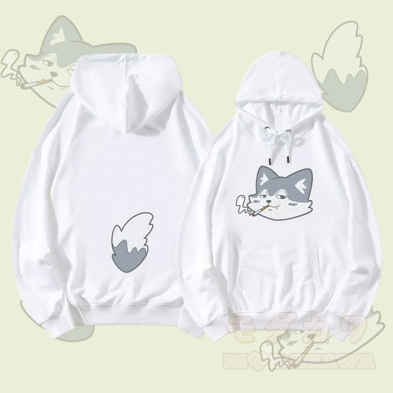 MODAKAWA スモーキングウルフフェイス＆テールグラフィック ストリートウェア プルオーバーパーカー - 白 - 5XL - image 3