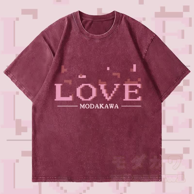 MODAKAWA LOVE レターグラフィック ユニセックス ヴィンテージウォッシュTシャツ - ワインレッド - 4XL - image 3