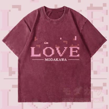MODAKAWA LOVE レターグラフィック ユニセックス ヴィンテージウォッシュTシャツ - ワインレッド - 4XL - image 3