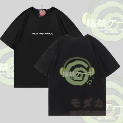 抹茶ヘッドフォングラフィックModakawa綿Tシャツ - 黒 - 5XL - image 4