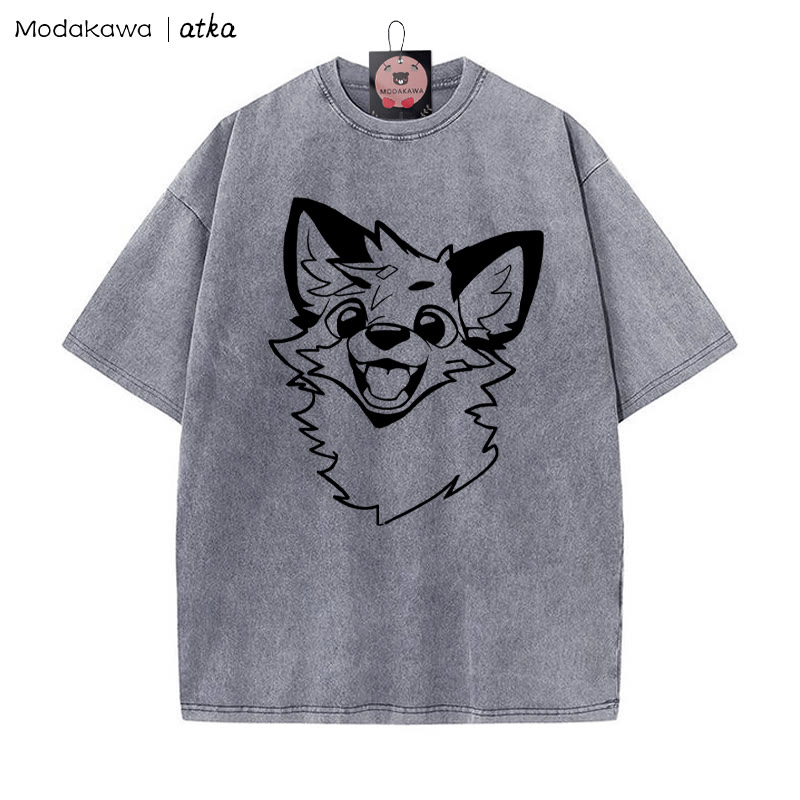 MODAKAWA × atka Fox プリント ヴィンテージウォッシュTシャツ - Grey - 5XL - image 4