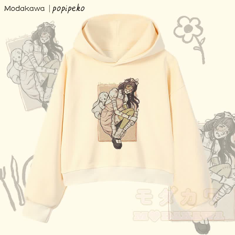 MODAKAWA X popipeko ゾンビガール グラフィック クロップド綿パーカー - アプリコット - 3XL - image 3