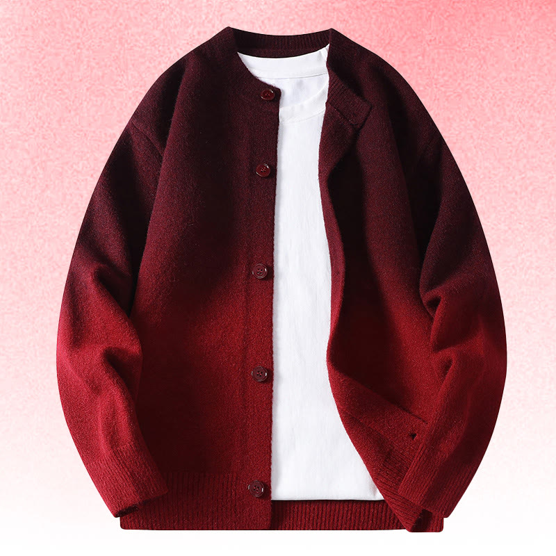 グラデーションニットカーディガンセーターコーデュロイパンツツーピース - Wine Red Sweater - 4XL - image 12