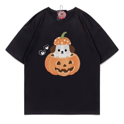 パンプキンパピープリントTシャツ - 黒 - 5XL - image 4