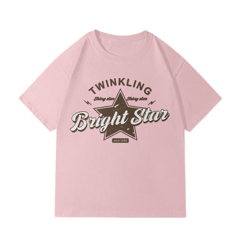 BRIGHT STARプリント100%綿ModakawaTシャツ - Pink - 5XL - image 3
