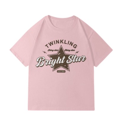 BRIGHT STARプリント100%綿ModakawaTシャツ - Pink - 5XL - image 3