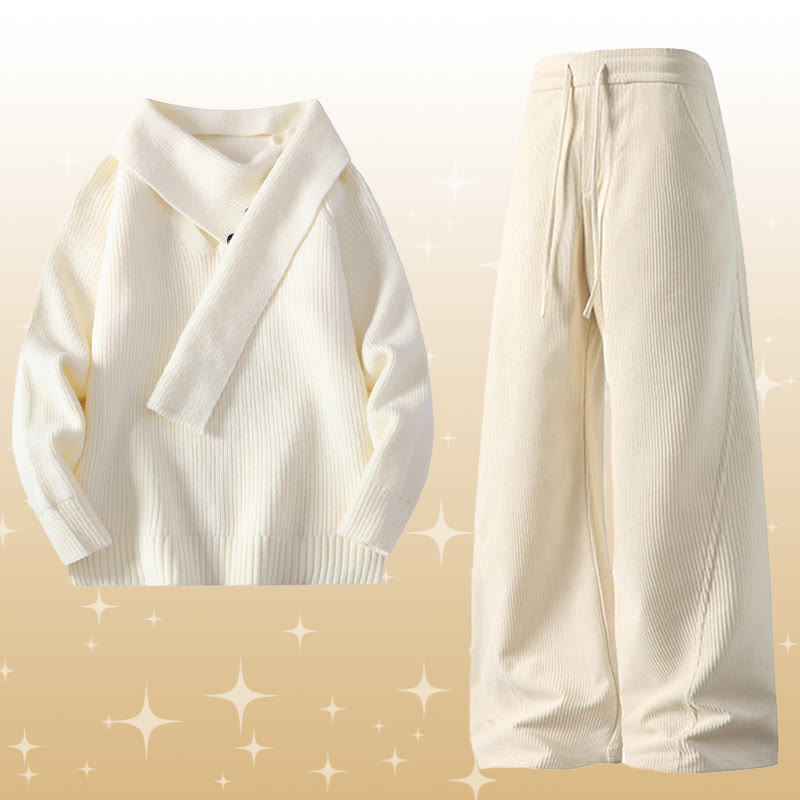 イレギュラーニットセーター コーデュロイパンツ ツーピース - Set B - 4XL - image 2