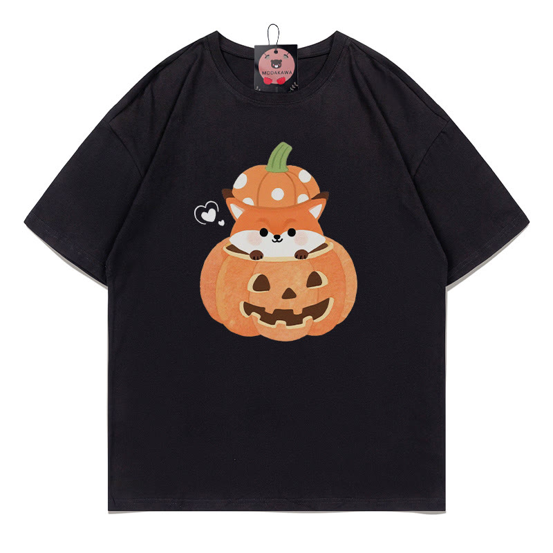 パンプキンフォックスプリントTシャツ - 黒 - 5XL - image 3