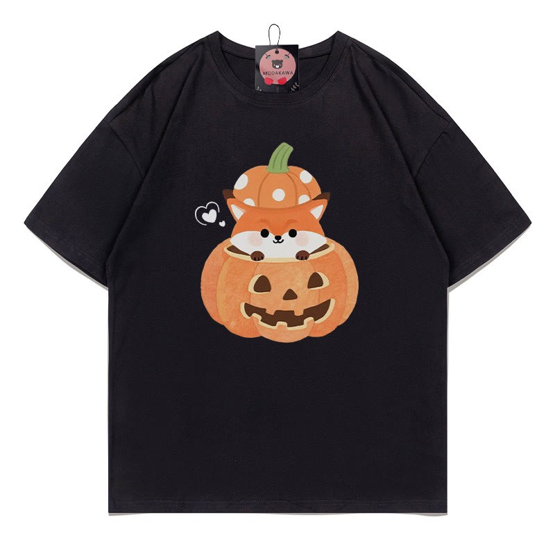 パンプキンフォックスプリントTシャツ - 黒 - 5XL - image 3