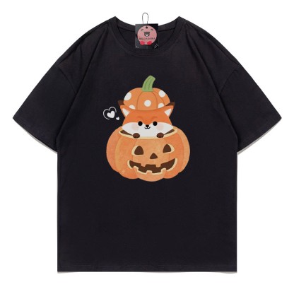 パンプキンフォックスプリントTシャツ - 黒 - 5XL - image 3
