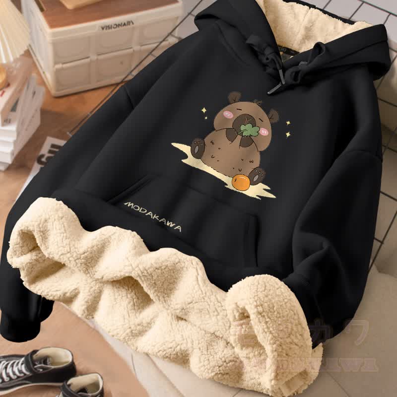 MODAKAWA カピバラを食べるグラフィック 厚手裏起毛冬パーカー - 黒 - 2XL - image 3