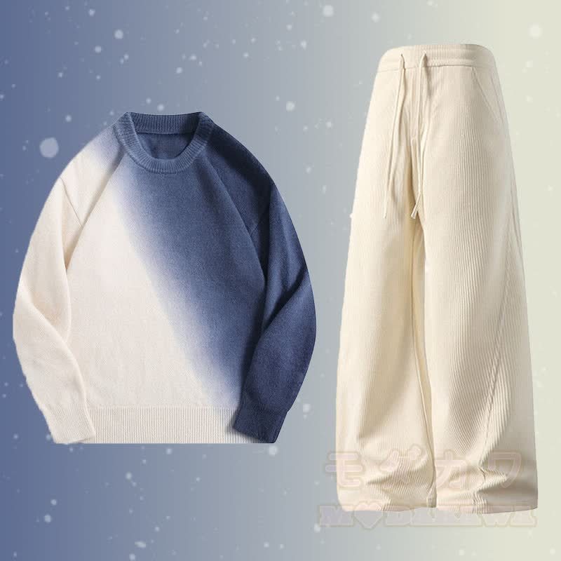 ニットグラデーションセーター コーデュロイパンツ ツーピース - セットE - 2XL - image 5