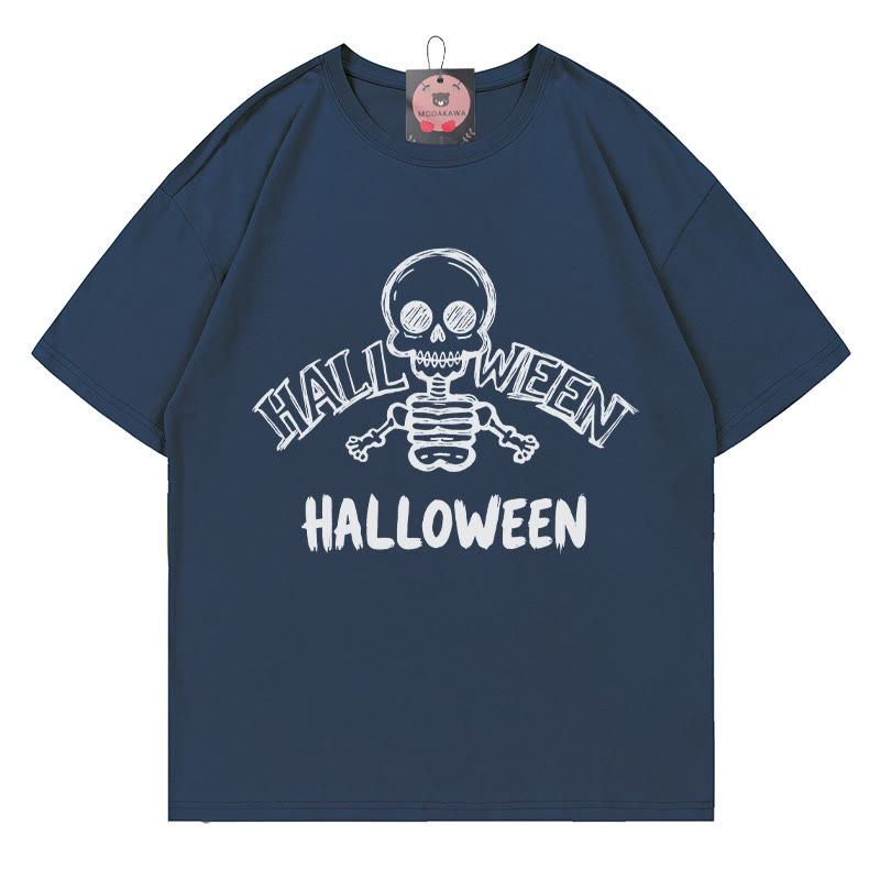 ハロウィン スカルプリントTシャツ - 紫がかった青 - 5XL - image 5