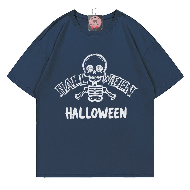 ハロウィン スカルプリントTシャツ - 紫がかった青 - 5XL - image 5