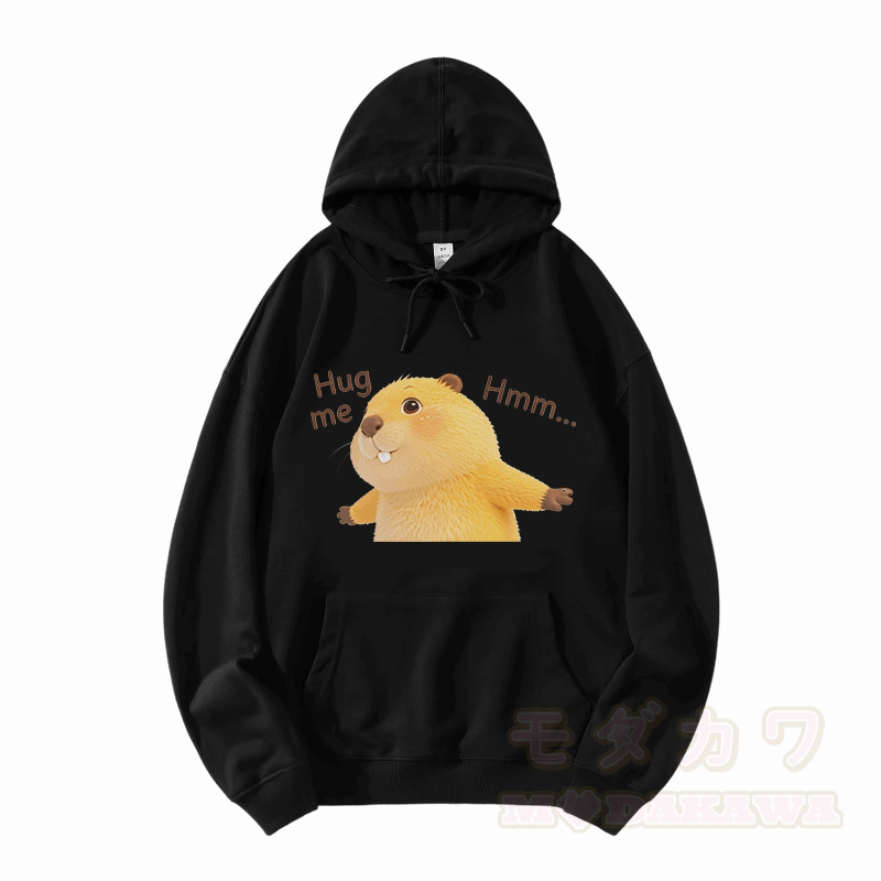 HUG ME カピバラ グラフィックModakawaルーズ コットンブレンド パーカー - 黒 - 5XL - image 3