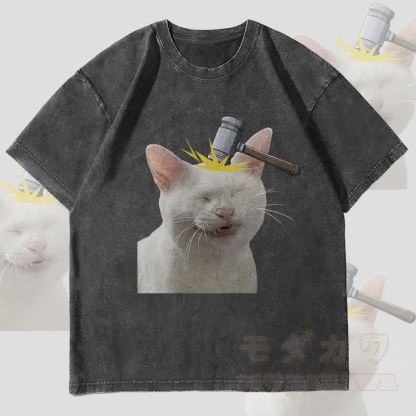 MODAKAWA ボンクドキャットグラフィック ユニセックス ヴィンテージウォッシュTシャツ - 黒 - 4XL - image 4