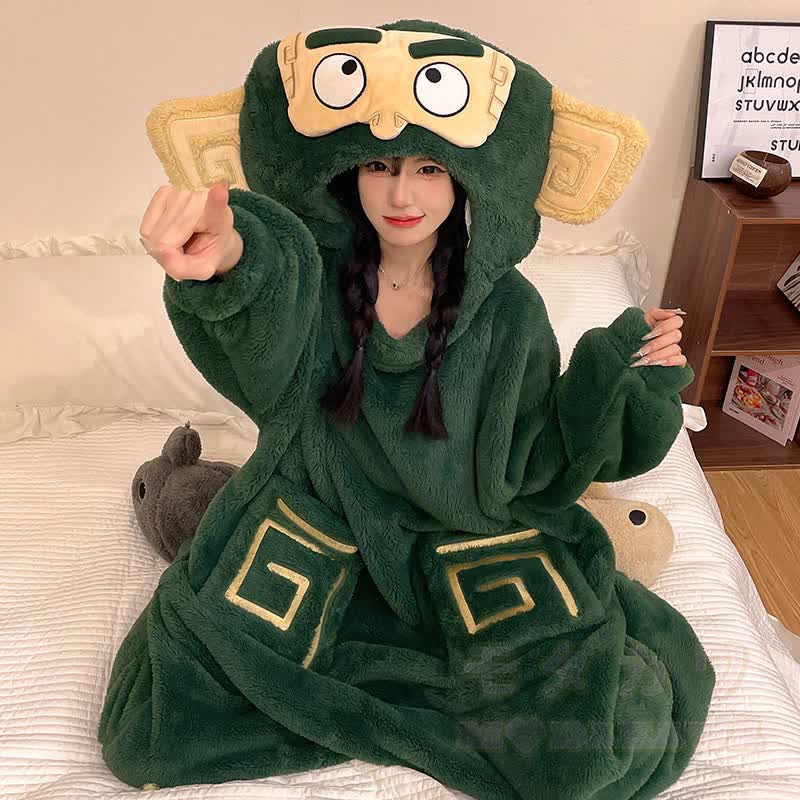 おもしろモンスターぬいぐるみフード付きワンジーパジャマ - グリーンB - 2XL - image 4