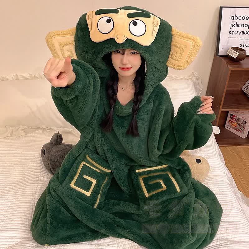 おもしろモンスターぬいぐるみフード付きワンジーパジャマ - グリーンB - 2XL - image 4