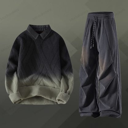 フェイクレイヤードニットセーター コーデュロイパンツ ツーピース - セットL - 3XL - image 12