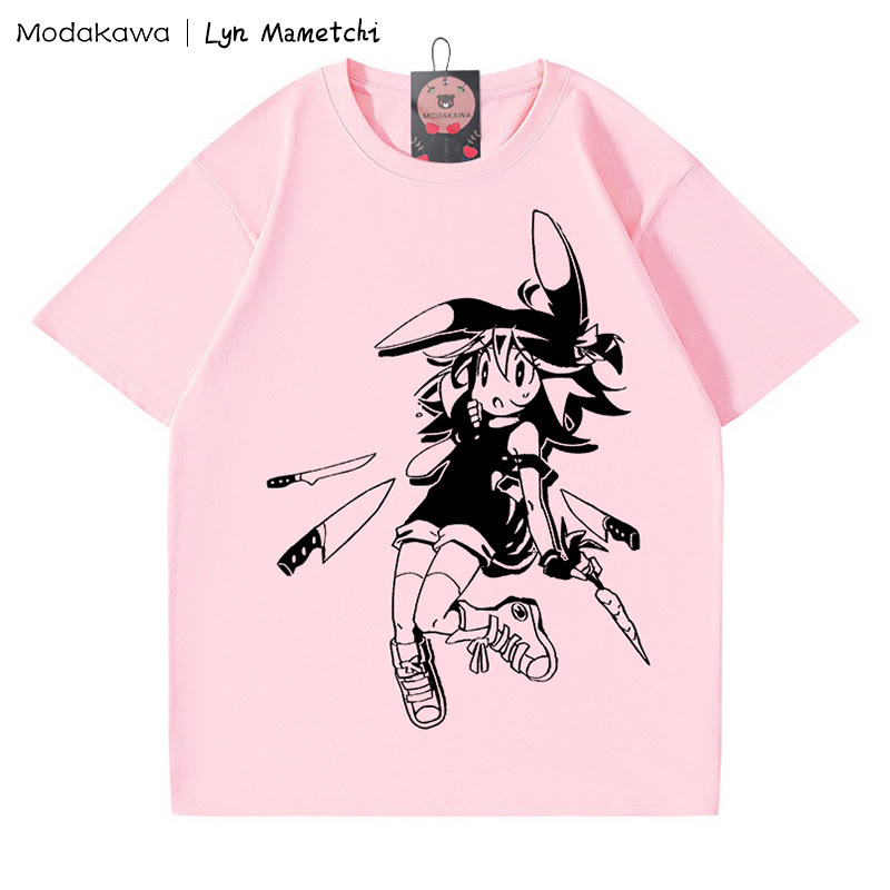 MODAKAWA × Lyn Mametchiナイフフライトゥワードガール プリントTシャツ - ピンク - 5XL - image 5