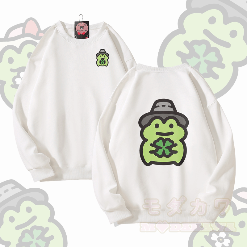 MODAKAWA かわいいカエルグラフィック ユニセックス スウェットシャツ - ホワイトA - 5XL - image 4