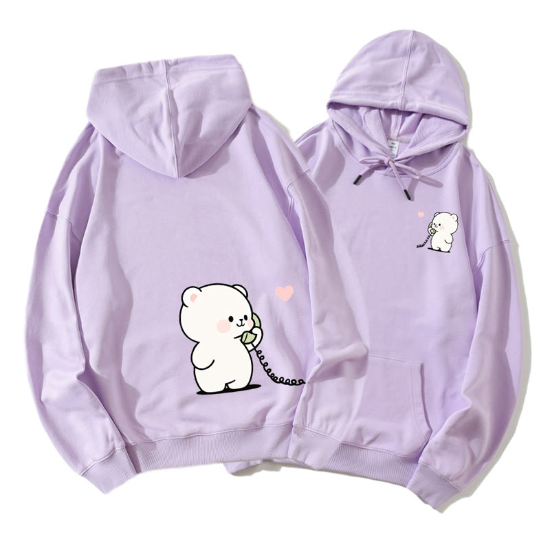 電話で話しているクマとウサギのグラフィックカップルマッチングパーカー - Purple A - 5XL - image 8