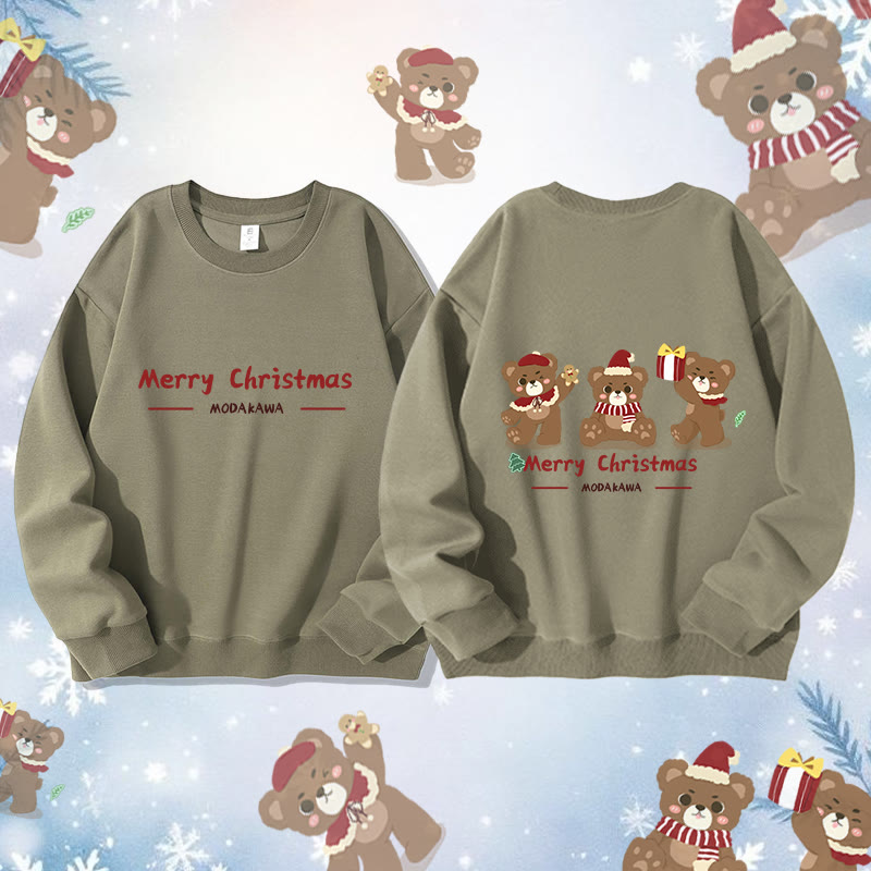 MODAKAWA スリークリスマスベアグラフィック ユニセックス スウェットシャツ - Light Khaki - 5XL - image 3