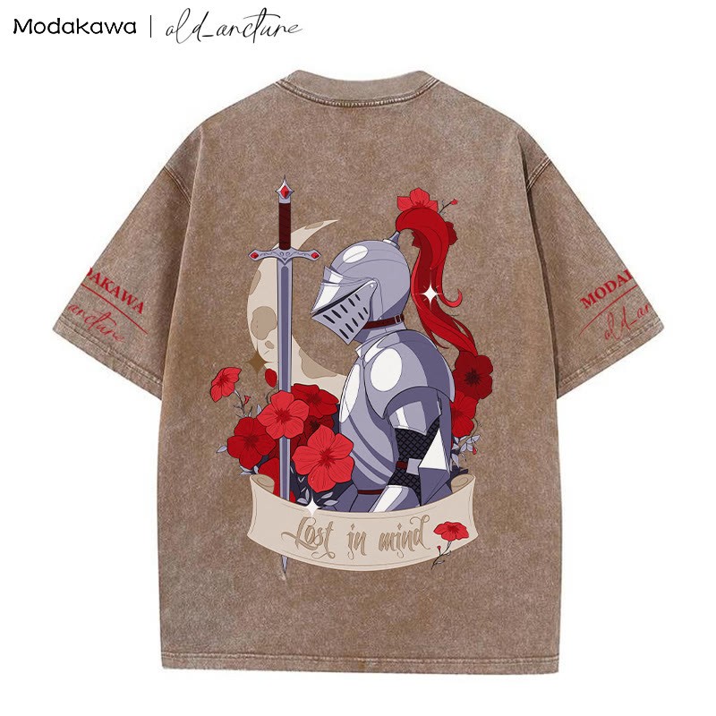 MODAKAWA X old_arcture LOST IN MIND ローズナイトプリント ヴィンテージウォッシュTシャツ - Brown - 5XL - image 4