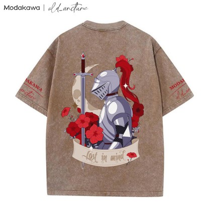 MODAKAWA X old_arcture LOST IN MIND ローズナイトプリント ヴィンテージウォッシュTシャツ - Brown - 5XL - image 4