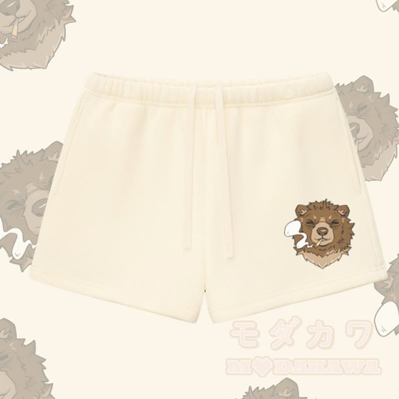 MODAKAWA スモーキングベア グラフィック 厚手裏起毛ショートパンツ - アプリコット - L - image 3