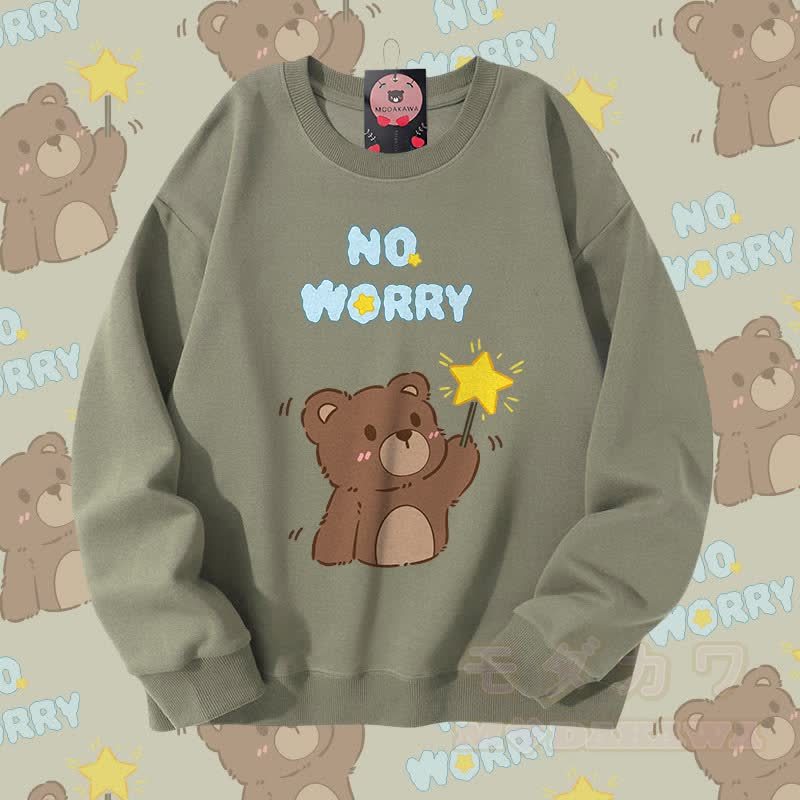 MODAKAWA NO WORRY ベアグラフィック カップルマッチング ユニセックス スウェットシャツ - ライトカーキ - 5XL - image 4