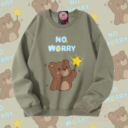 MODAKAWA NO WORRY ベアグラフィック カップルマッチング ユニセックス スウェットシャツ - ライトカーキ - 5XL - image 4
