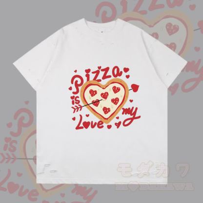 MODAKAWA ハート型ピザグラフィック リップドTシャツ - 白 - 2XL - image 4