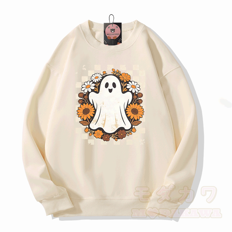 ゴーストフラワーグラフィックModakawaスウェットシャツ - ベージュ - 5XL - image 4