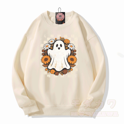 ゴーストフラワーグラフィックModakawaスウェットシャツ - ベージュ - 5XL - image 4