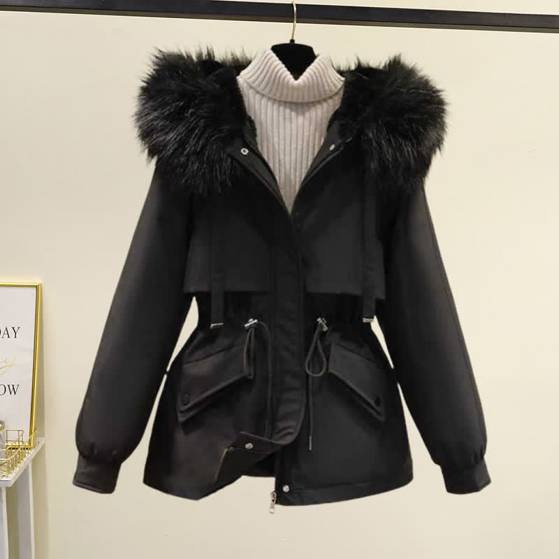 フリースフード付きコート、タートルネックセーター、カジュアルパンツのマッチングコーデ - Black Coat - 4XL - image 13