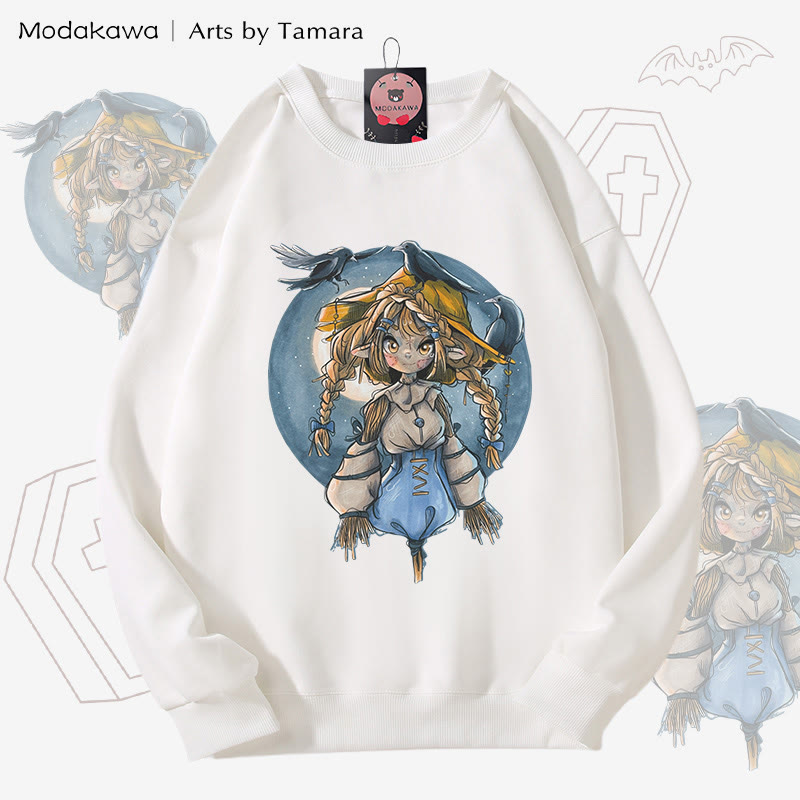 MODAKAWA X Arts by Tamara Scarecrow グラフィック ユニセックス スウェットシャツ - White - 5XL - image 3
