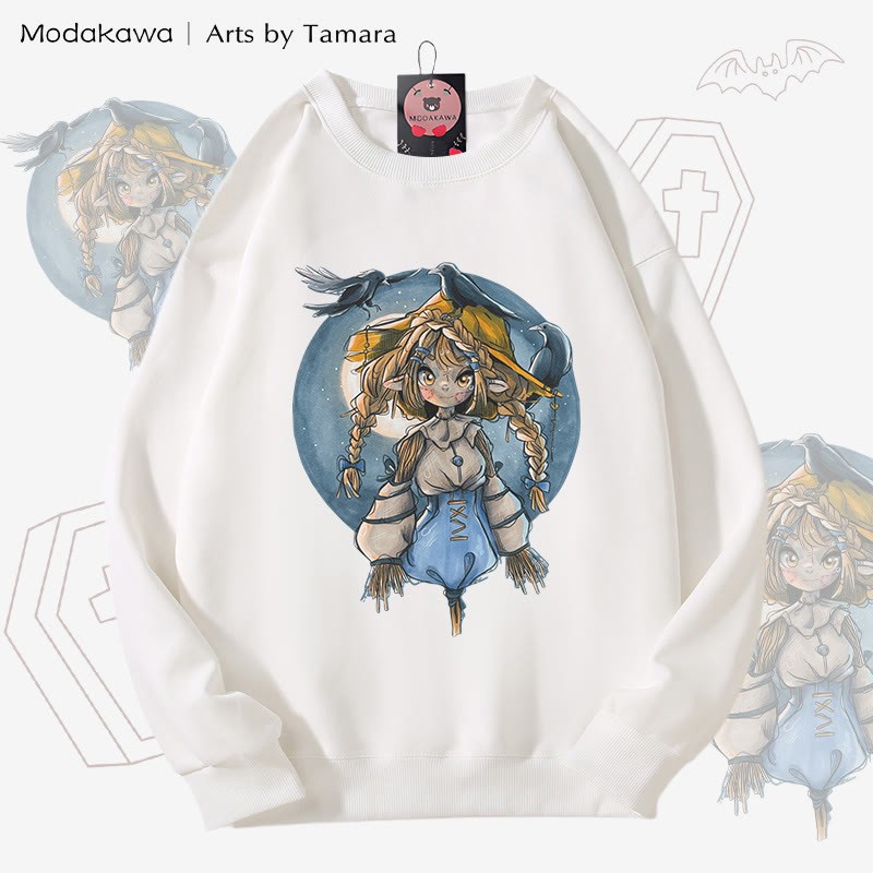 MODAKAWA X Arts by Tamara Scarecrow グラフィック ユニセックス スウェットシャツ - White - 5XL - image 3