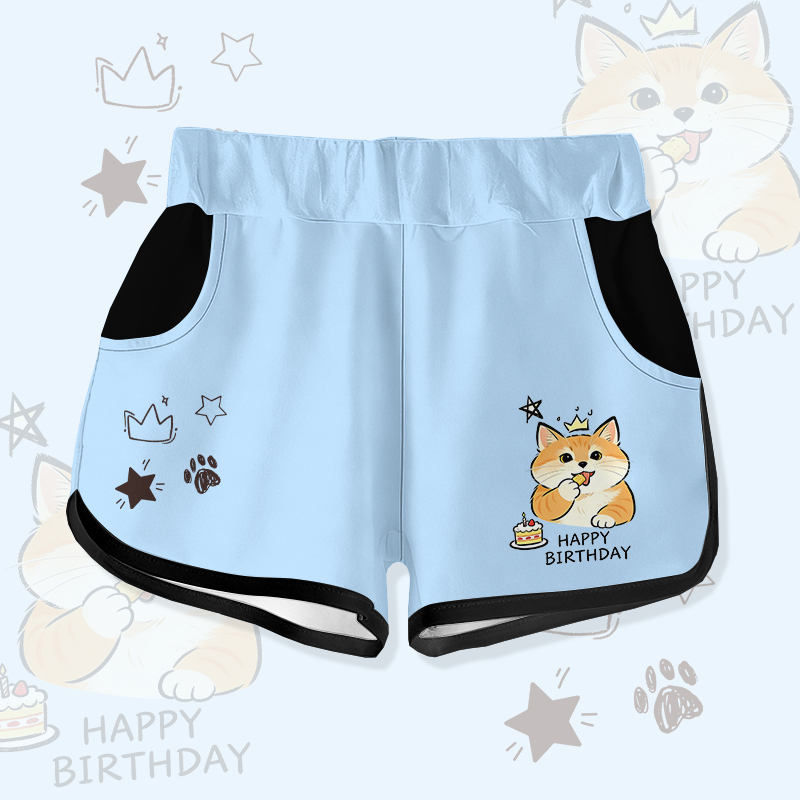 HAPPYバースデー 猫ケーキ グラフィックModakawaショーツ - Blue - 5XL - image 3