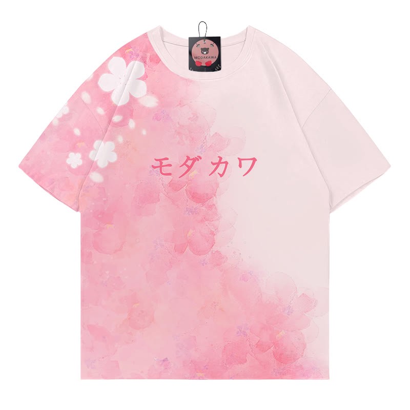 フラワーグラデーションレタープリントModakawaTシャツ - Pink - 5XL - image 4