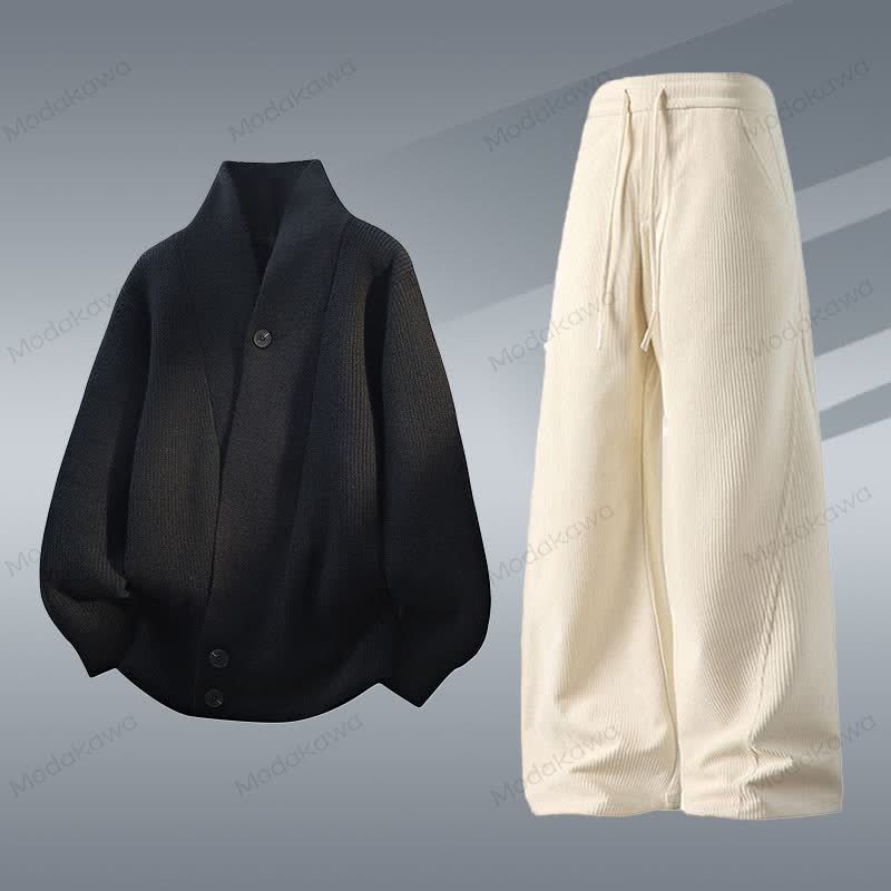 ニットカーディガン セーター コーデュロイパンツ ツーピース - セットD - 4XL - image 4