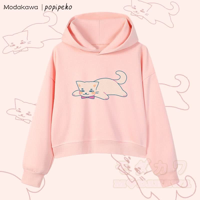 MODAKAWA X popipeko レイジーキャットグラフィック クロップド綿パーカー - ピンク - 3XL - image 3