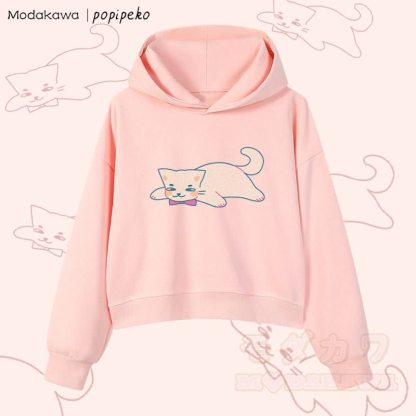 MODAKAWA X popipeko レイジーキャットグラフィック クロップド綿パーカー - ピンク - 3XL - image 3