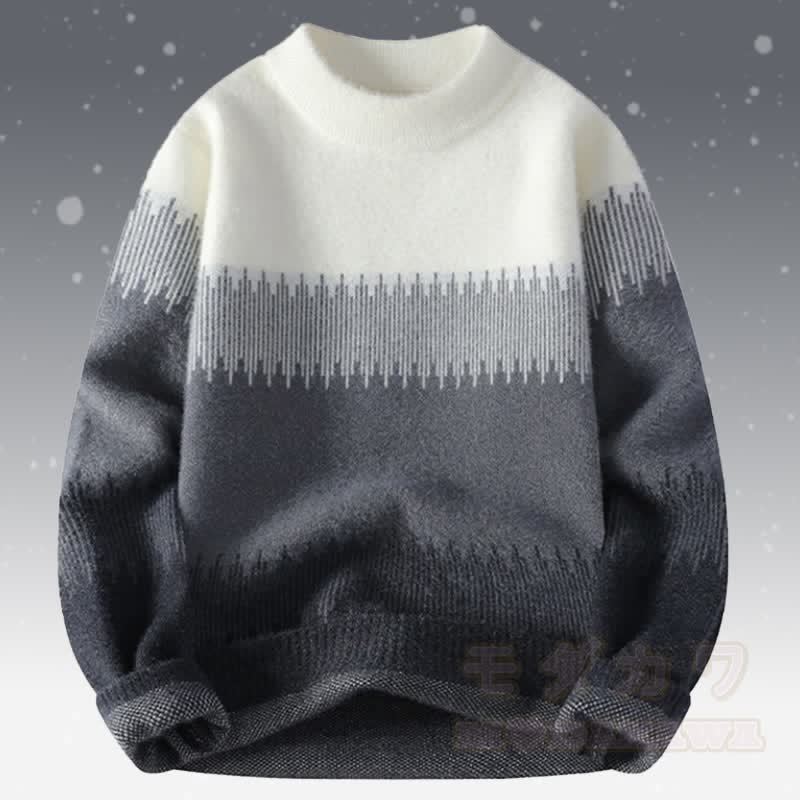 ニットカラーブロックセーター コーデュロイパンツ ツーピース - グレーのセーター - 4XL - image 9