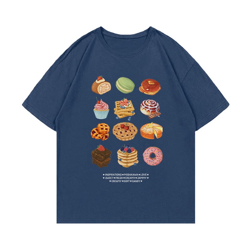 ケーキプリント100%綿ModakawaTシャツ - Purplish Blue - 5XL - image 5